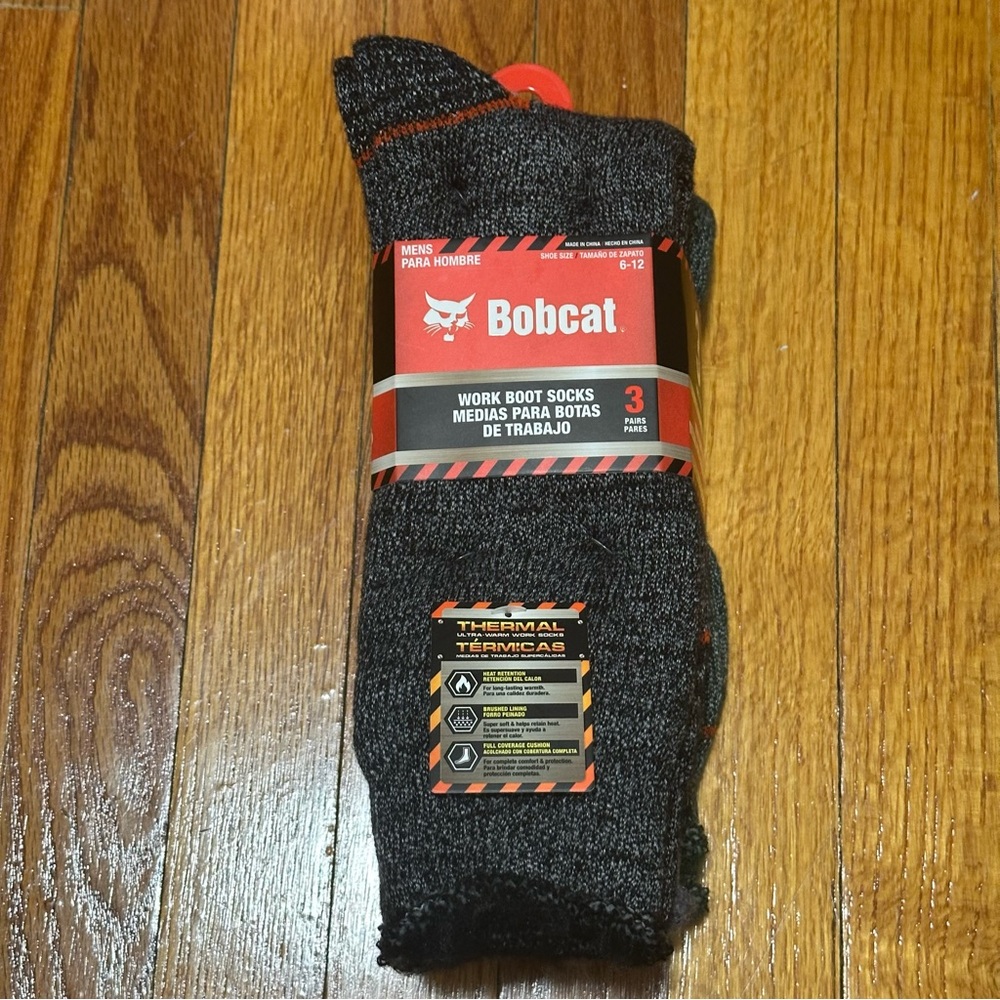 Bobcat Mens Heavy Duty Work Boot Socks Outdoor Thermal Size 6-12 Gray 3 Pair New